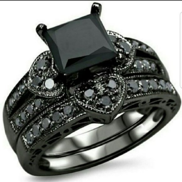 Aprilsplace Jewelry - Gothic Black Princess Cut Heart Wedding Ring 6